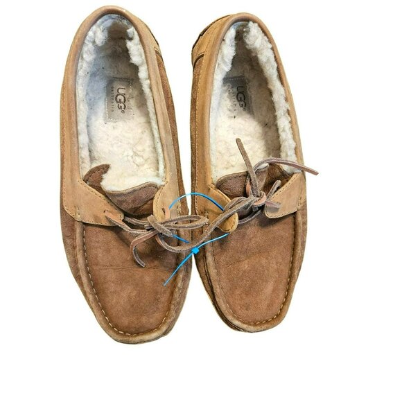 UGG Byron Tan Suede Leather Slippers Loafers  5102 Men’s 11 Leather Sheepskin - Picture 3 of 7